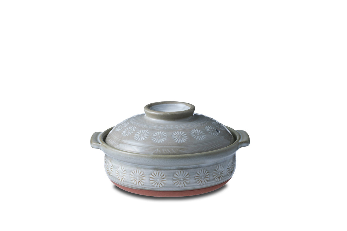 ちろ丸様萬古焼 銀峯 花三島土鍋 6号 ガス火用14個セット ちろ丸様萬古焼 銀峯 花三島土鍋 6号 ガス火用14